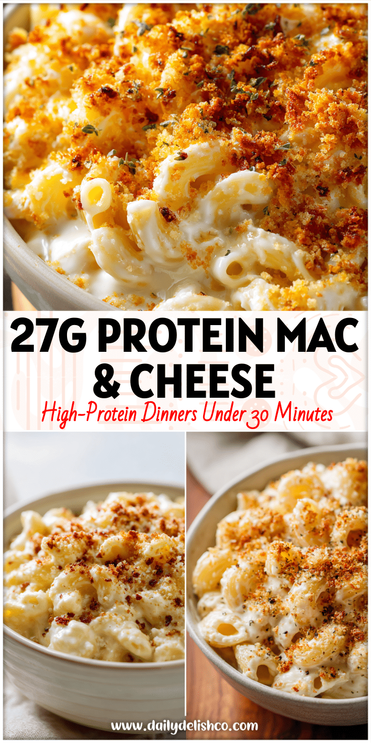 Bowl of creamy High Protein Low Calorie Mac And Cheese made with Greek yogurt, an Easy Healthy Mac And Cheese dish topped with breadcrumbs.
